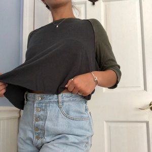 Olive Green & Dark Gray 3/4 Sleeve Top